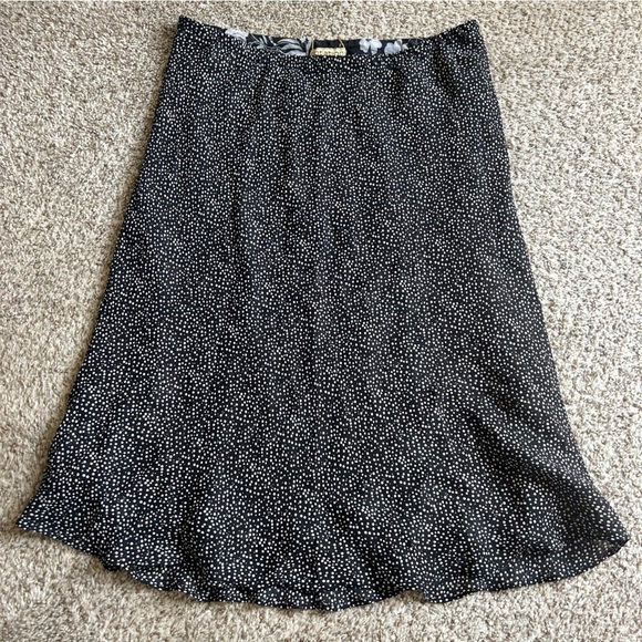 Notations Black and White Floral Polka Dot Reversible A-Line Skirt Casual Formal - Picture 4 of 6
